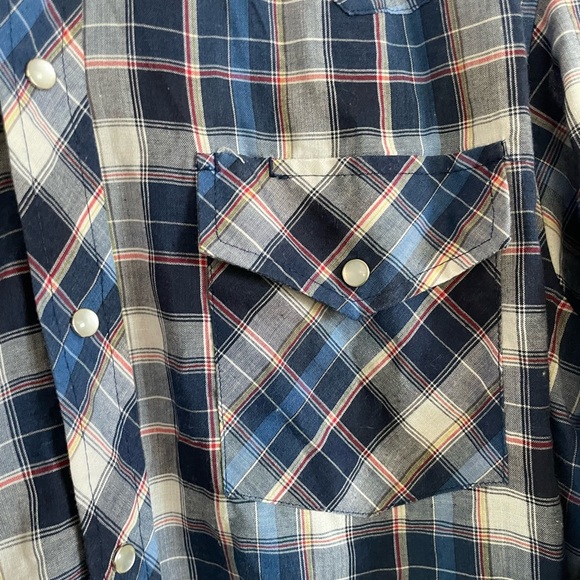 western Youngbloods Navy Plaid Button-Down Shirt men’s size large - Picture 2 of 5